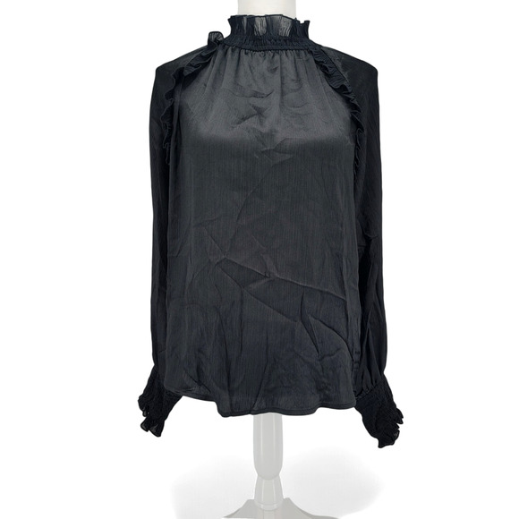 Yest Black Ruffle Mock Neck Blouse‎ Sample Size 6 Romantic Feminine Minimal Top - Picture 1 of 7